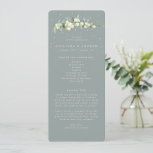 Seafoam Green Snowberry+Eucalyptus Stem Wedding Programme