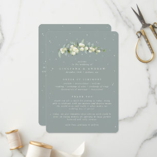 Seafoam Green Snowberry+Eucalyptus Stem Wedding Programme