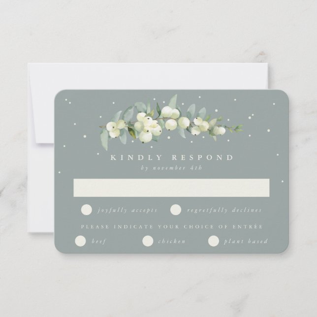 Seafoam Green Snowberry+Eucalyptus Stem Wedding RSVP Card (Front)