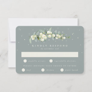 Seafoam Green Snowberry+Eucalyptus Stem Wedding RSVP Card