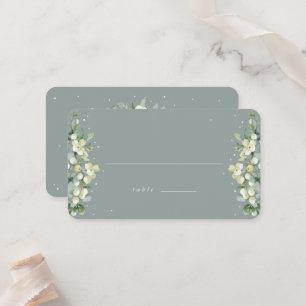 Seafoam Green Snowberry+Eucalyptus Wedding Flat Place Card