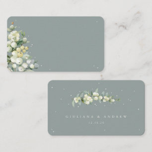 Seafoam Green Snowberry+Eucalyptus Wedding Flat Place Card