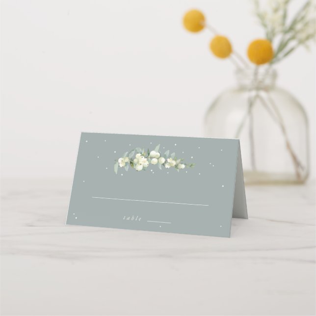 Seafoam Green Snowberry+Eucalyptus Wedding Place Card (Front)