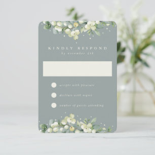 Seafoam Green  Snowberry+Eucalyptus Wedding RSVP Card