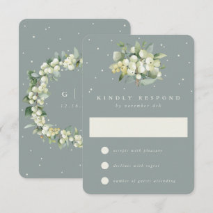 Seafoam Green Snowberry+Eucalyptus Wedding RSVP Card