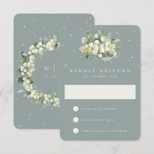 Seafoam Green Snowberry+Eucalyptus Wedding RSVP Card