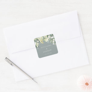 Seafoam Green Snowberry+Eucalyptus Wedding Square Sticker