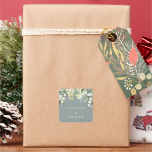 Seafoam Green Snowberry+Eucalyptus Wedding Square Sticker