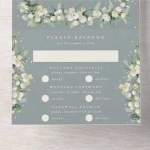 Seafoam Green Snowberry+Eucalyptus Winter Wedding All In One Invitation