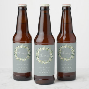 Seafoam Green Snowberry+Eucalyptus Winter Wedding Beer Bottle Label