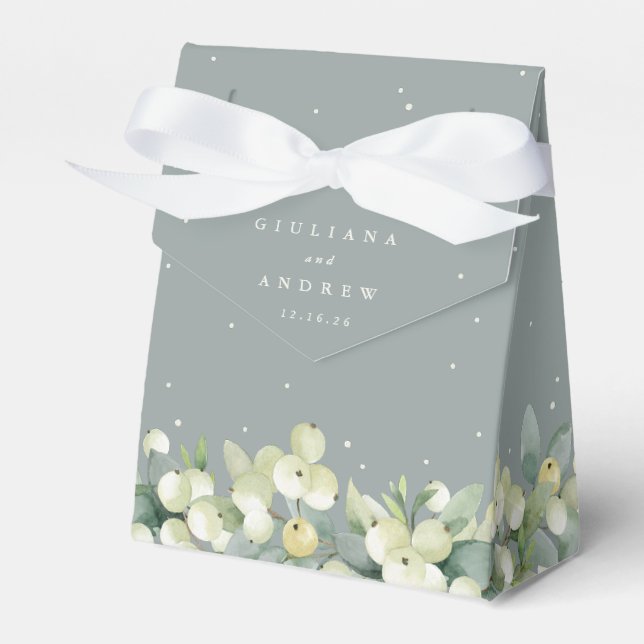 Seafoam Green Snowberry+Eucalyptus Winter Wedding Favour Box (Front Side)