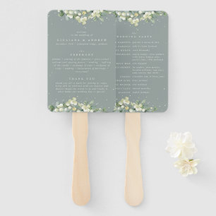 Seafoam Green Snowberry+Eucalyptus Winter Wedding Hand Fan