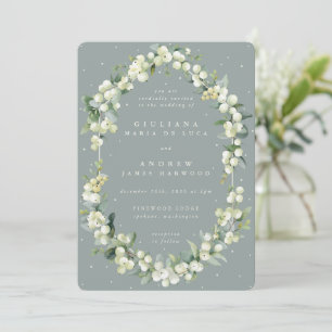 Seafoam Green Snowberry+Eucalyptus Winter Wedding Invitation