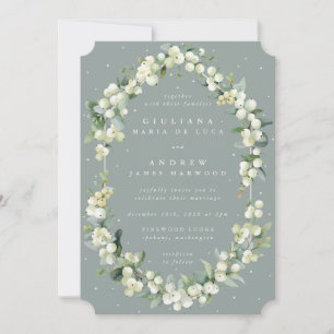 Seafoam Green Snowberry+Eucalyptus Winter Wedding Invitation