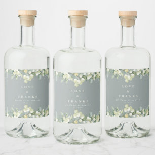 Seafoam Green Snowberry+Eucalyptus Winter Wedding Liquor Bottle Label