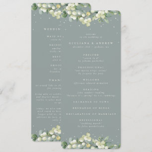 Seafoam Green Snowberry+Eucalyptus Winter Wedding Programme