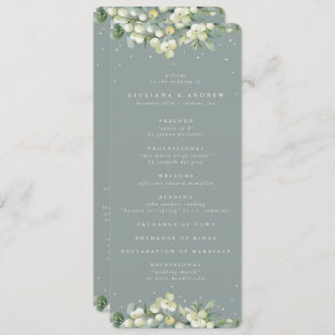 Seafoam Green Snowberry+Eucalyptus Winter Wedding Programme