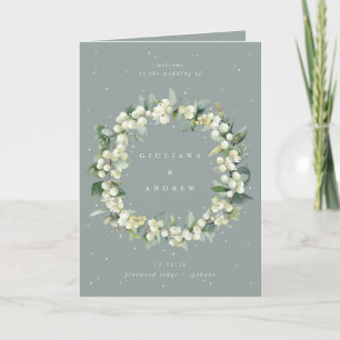 Seafoam Green Snowberry+Eucalyptus Winter Wedding Programme