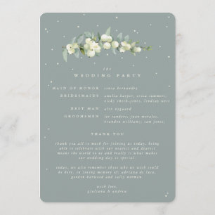 Seafoam Green Snowberry+Eucalyptus Winter Wedding Programme