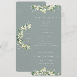 Seafoam Green Snowberry+Eucalyptus Winter Wedding Programme