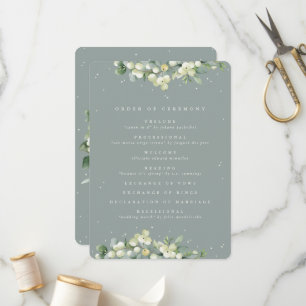 Seafoam Green Snowberry+Eucalyptus Winter Wedding Programme