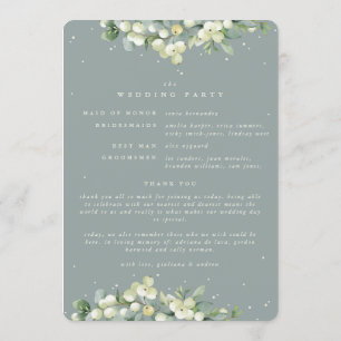 Seafoam Green Snowberry+Eucalyptus Winter Wedding Programme