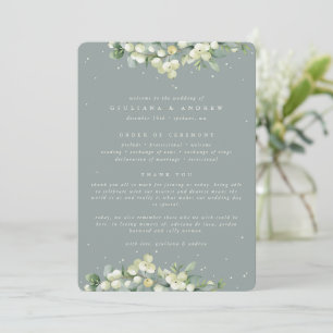 Seafoam Green Snowberry+Eucalyptus Winter Wedding Programme