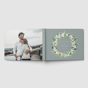 Seafoam Green Snowberry+Eucalyptus Wreath Wedding Guest Book
