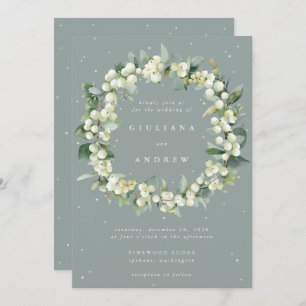 Seafoam Green Snowberry+Eucalyptus Wreath Wedding Invitation