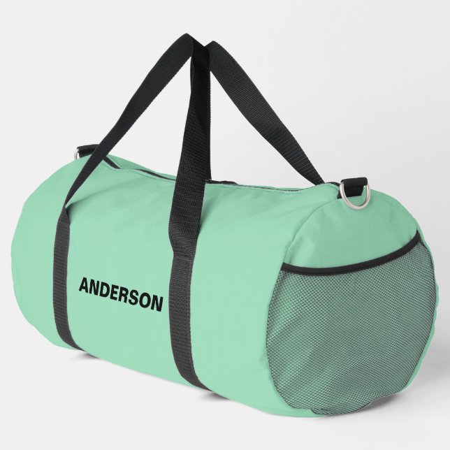 Seafoam Green Solid Colour Custom name  Duffle Bag (Right Corner)
