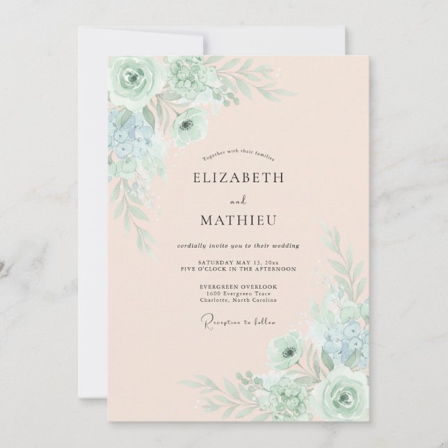 Seafoam Green Spring Wedding Invitation (Front)
