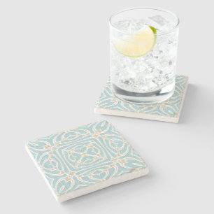 Seafoam Green Taupe Brown Hip Bohemian Bali Art Stone Coaster