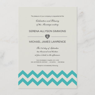 Seafoam Green & Teal Chevron Wedding Invitation