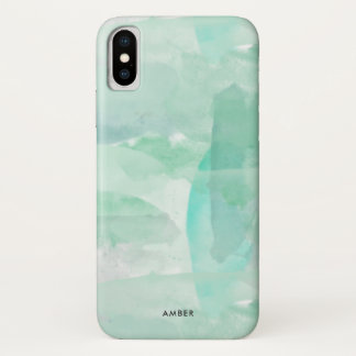 Seafoam Green Watercolor - Add Your Name iPhone X Case