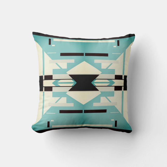 Seafoam Green White Black Symmetric Southwest Look Cushion (Front)