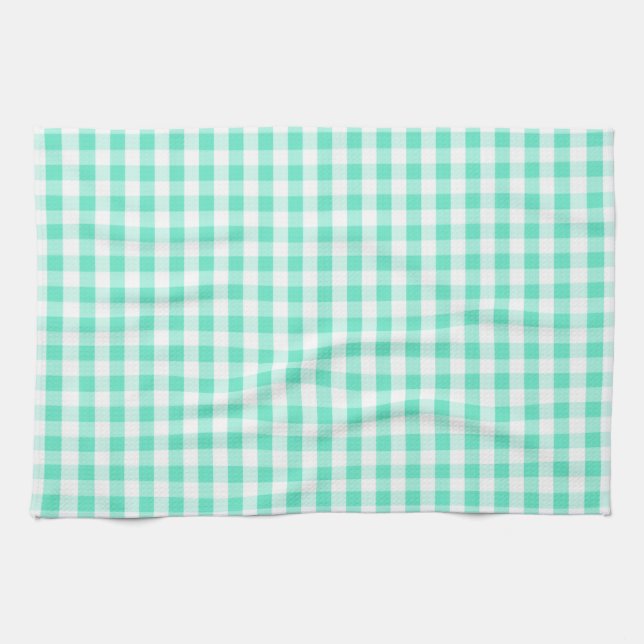 Seafoam Green & White Gingham Pattern Tea Towel (Horizontal)