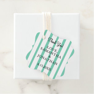 Seafoam Green White Stripes Sandy Beach Thank You Favour Tags
