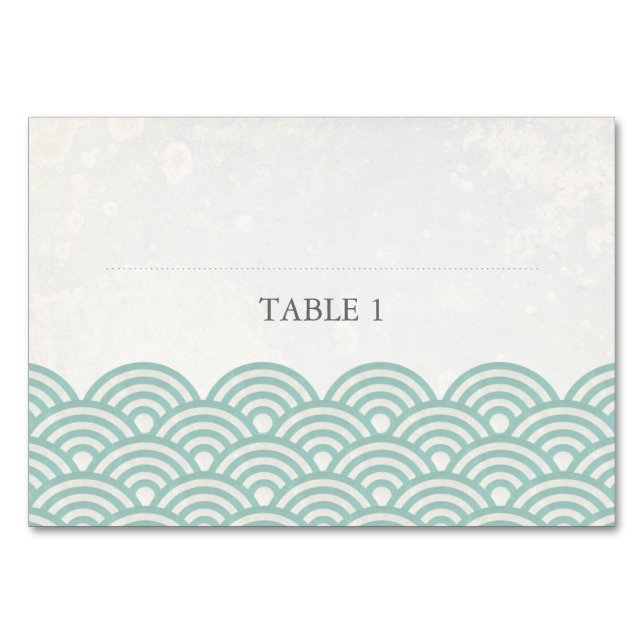 Seafoam Green+White Stylised Waves Place Name Card (Front)