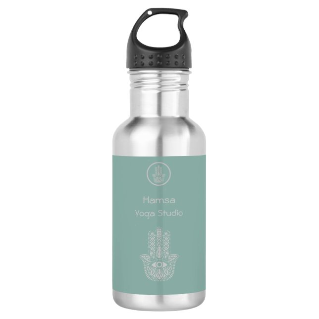 Seafoam Green Yoga Studio Hamsa Customisable 532 Ml Water Bottle (Front)