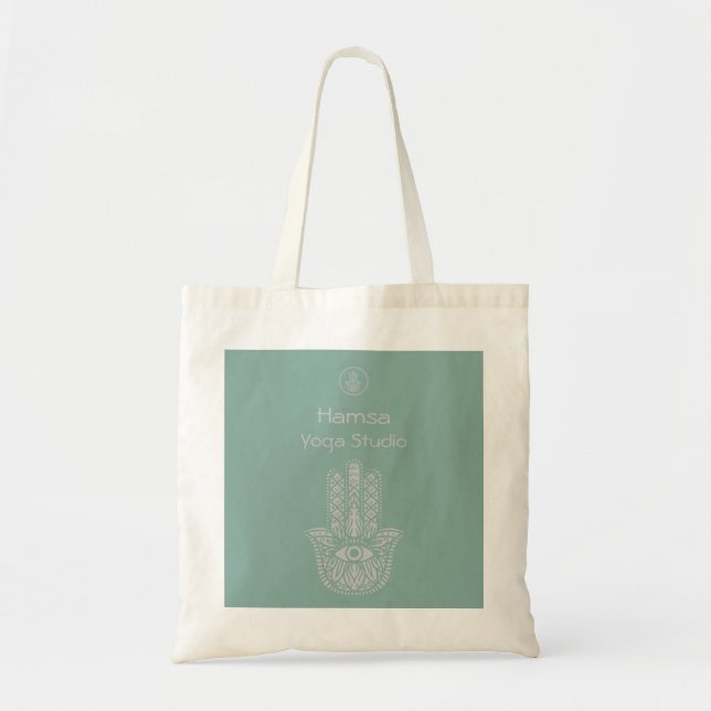 Seafoam Green Yoga Studio Hamsa Customisable Tote Bag (Front)