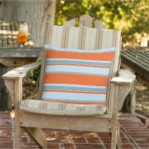 Seafoam Grey White Bright Orange Stripes Pattern Cushion