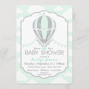 Seafoam Hot Air Balloon Gender Neutral Baby Shower Invitation