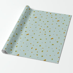 Seafoam Japanese Sunflower Floral Pattern Wrapping Paper