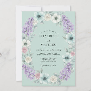 Seafoam Lavender Anemone Wedding Invitation