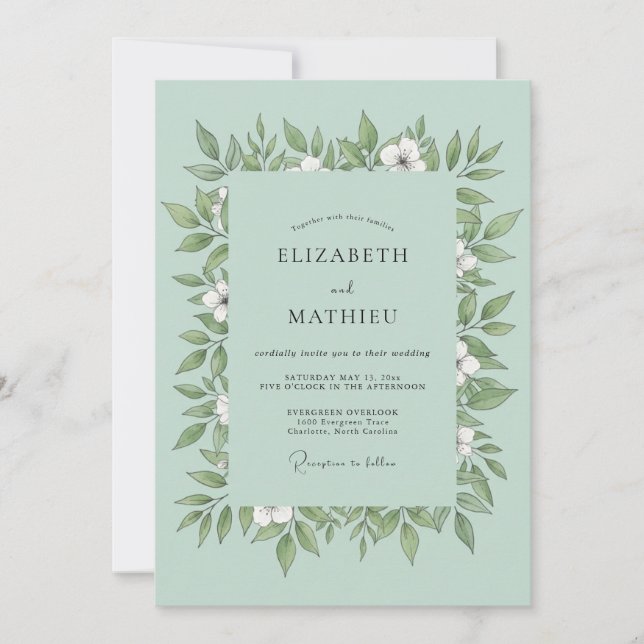 Seafoam Leaf Wedding Invitation (Front)