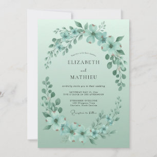 Seafoam Leafy Wreath Wedding Invitation