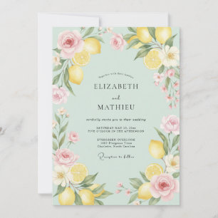 Seafoam Lemon Leafy Wedding Invitation