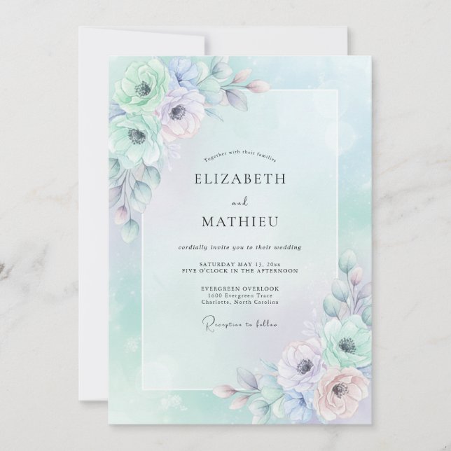 Seafoam Lilac Peony Wedding Invitation (Front)