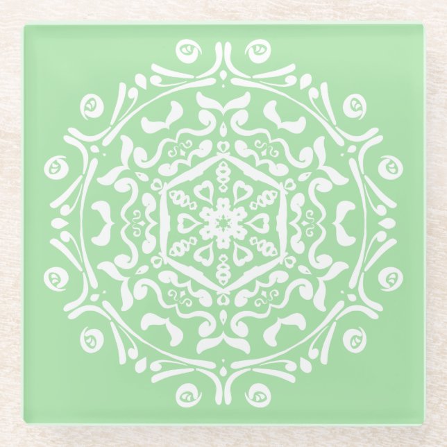Seafoam Mandala Glass Coaster (Front)