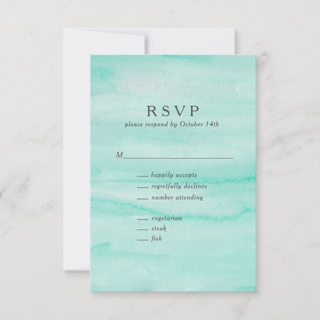 Seafoam Mint Green Abstract Watercolor Wedding  RSVP Card (Front)